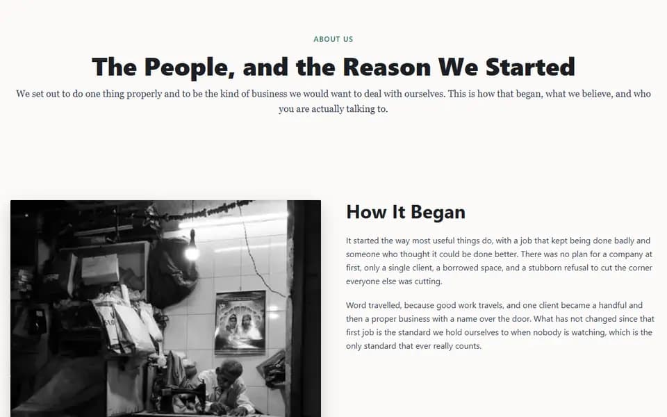 Preview of the About, Our Story template
