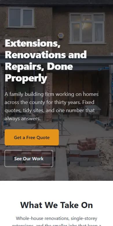 The Bracken & Hale Builders template on a phone