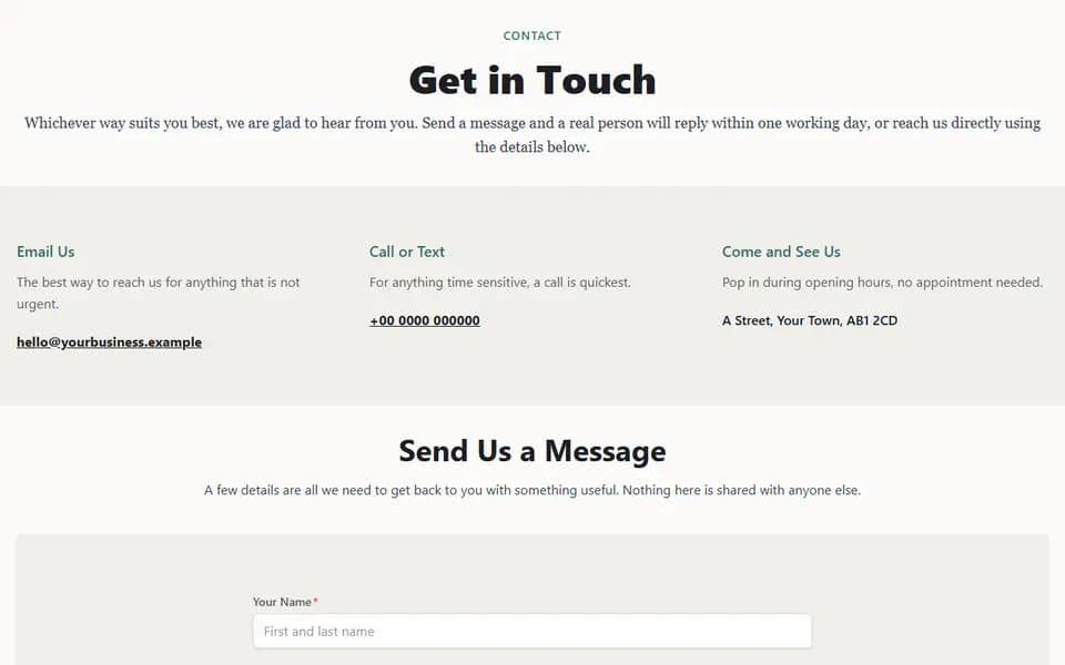 Preview of the Contact, Get in Touch template