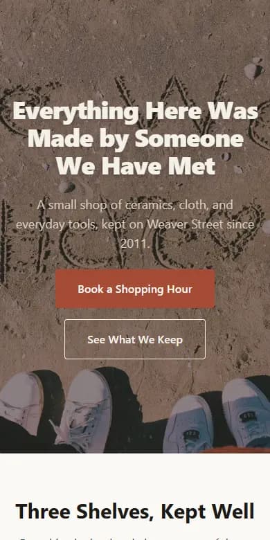 The Kestrel & Loom Shopfront template on a phone