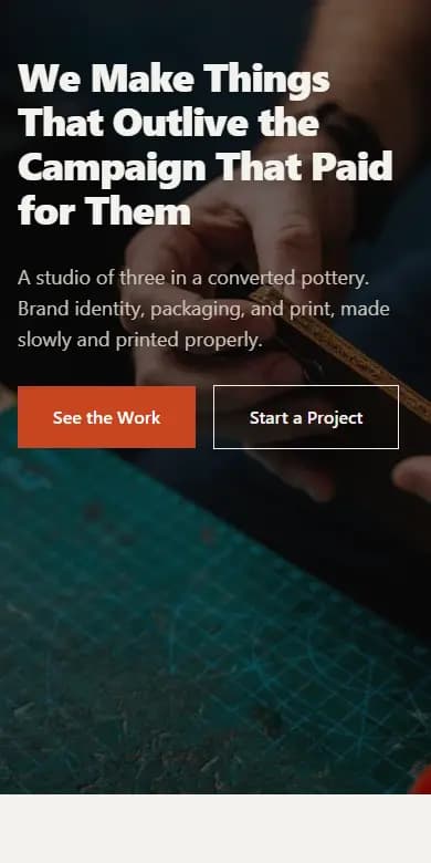 The Kilnhouse Studio template on a phone