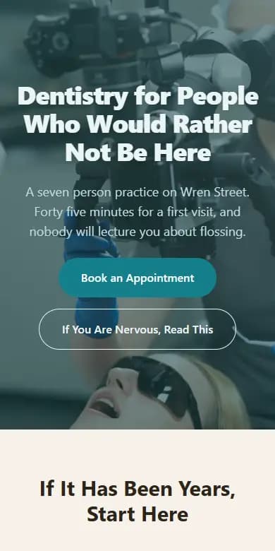 The Wren Street Dental Practice template on a phone