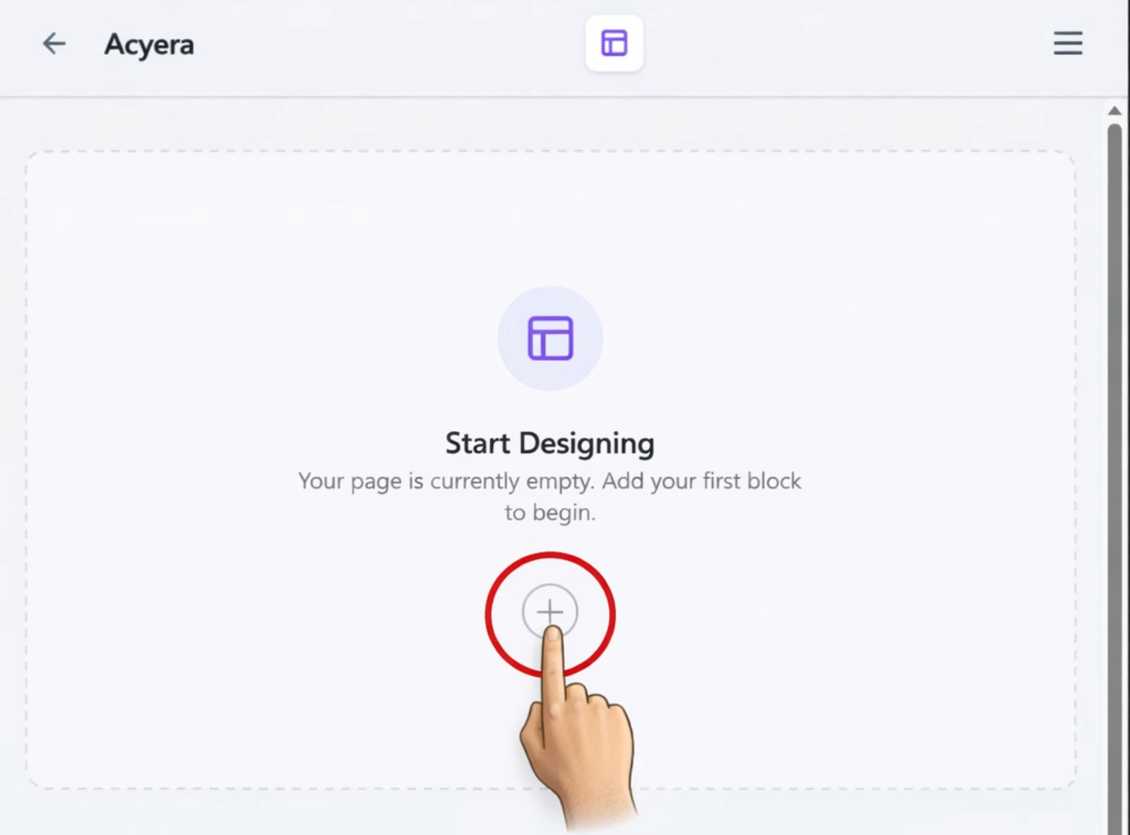 Adding a block in the Acyera editor